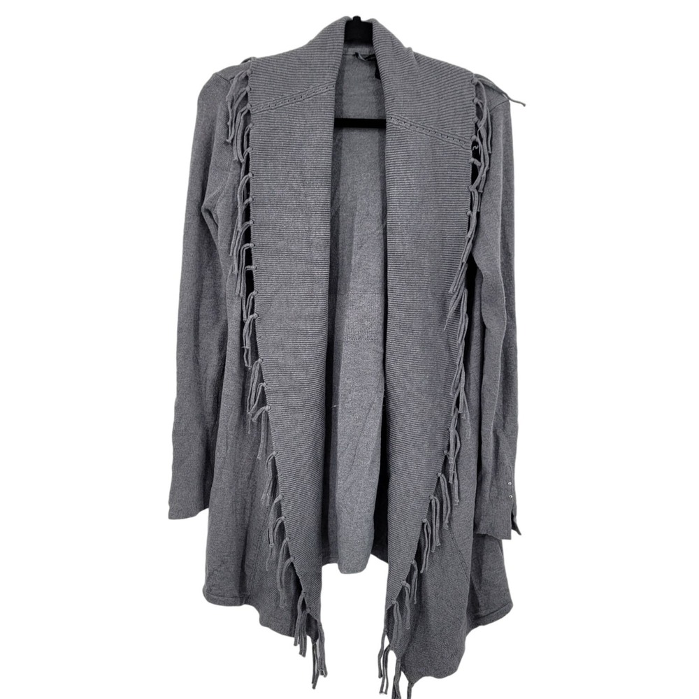 WHBM Wool Fringe Coastal Cowgirl Cardigan Duster Sz M Gray Boho Asymmetrical